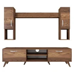 Tv-Meubel Matei met Wandschappen Melamine Walnoot