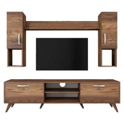 Tv-Meubel Matei met Wandschappen Melamine Walnoot