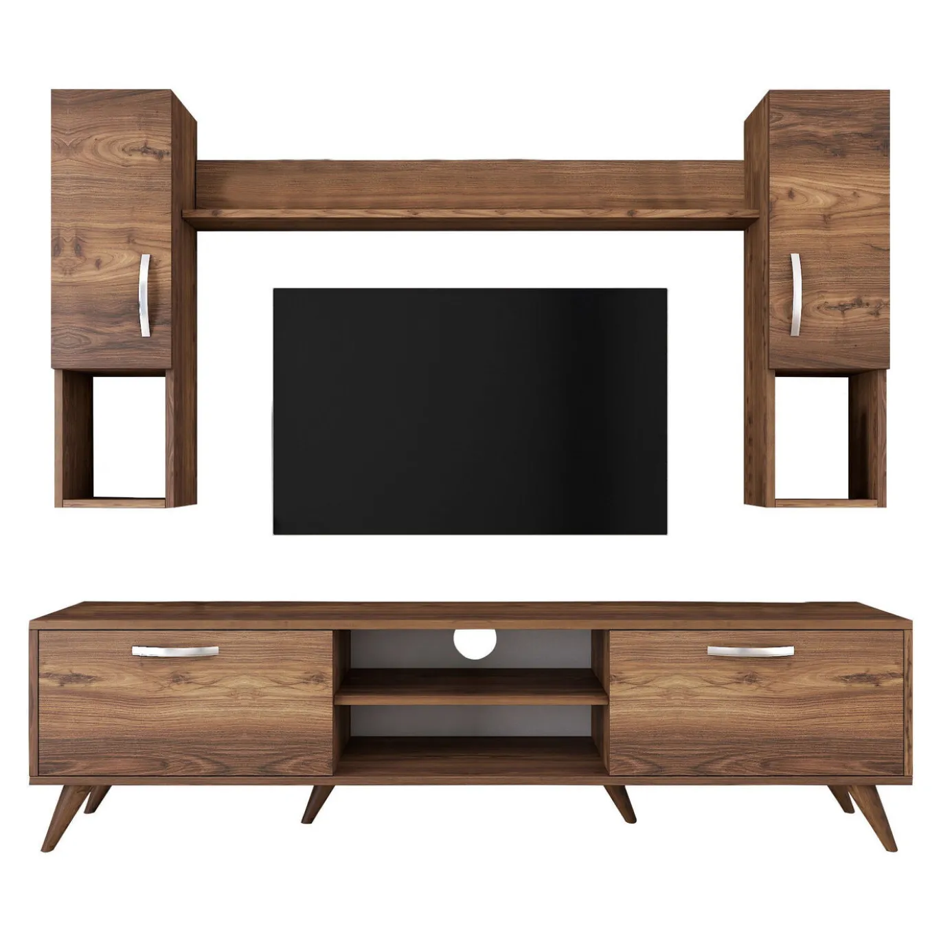 Tv-Meubel Matei met Wandschappen Melamine Walnoot