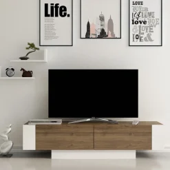 Tv-meubel Matera Walnoot/Wit met Wandplanken