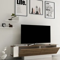 Tv-meubel Matera Walnoot/Wit met Wandplanken