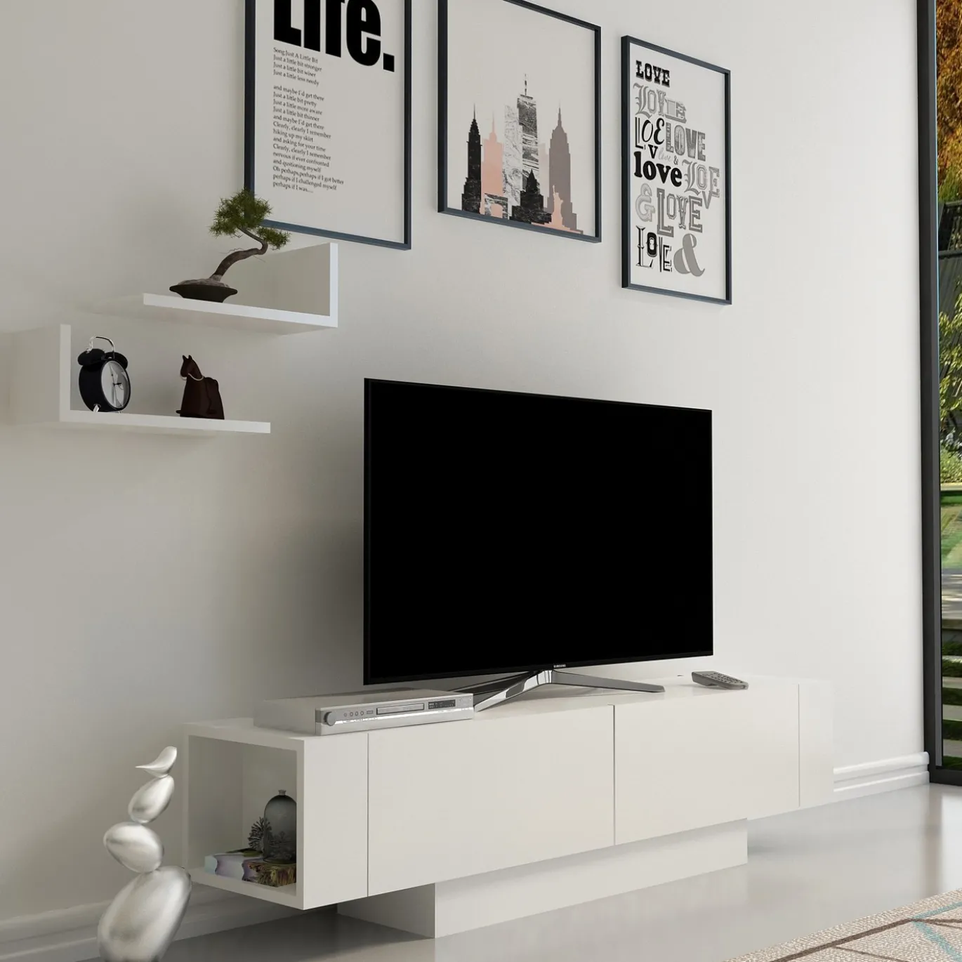 Tv-meubel Matera Wit met Wandplanken