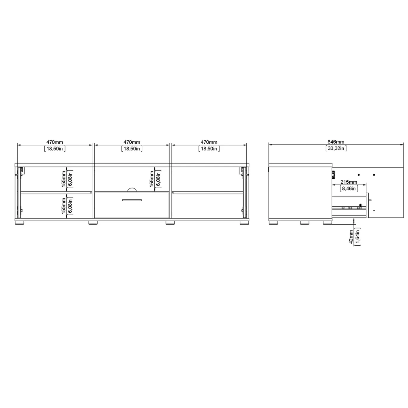 Tv-meubel Media Mat Zwart 147cm - Giga Living