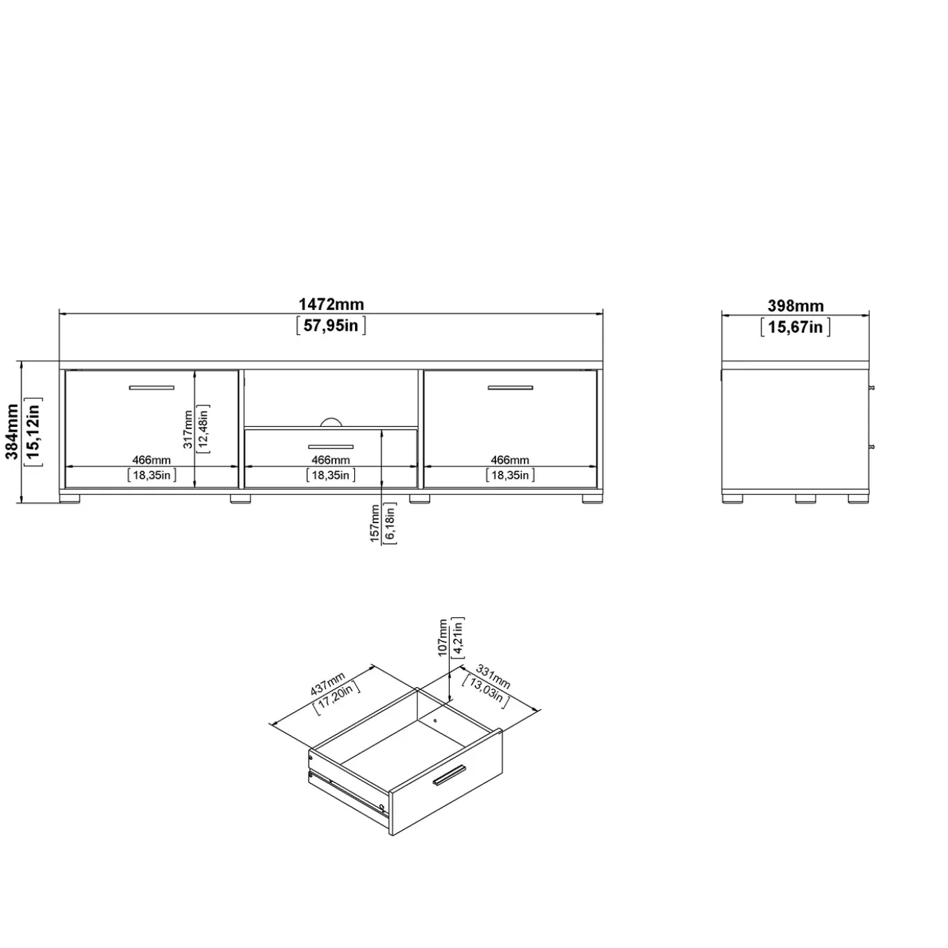Tv-meubel Media Mat Zwart 147cm - Giga Living