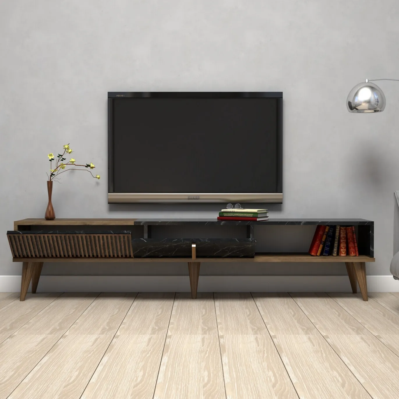 Tv-Meubel Milan Melamine Walnoot Zwart