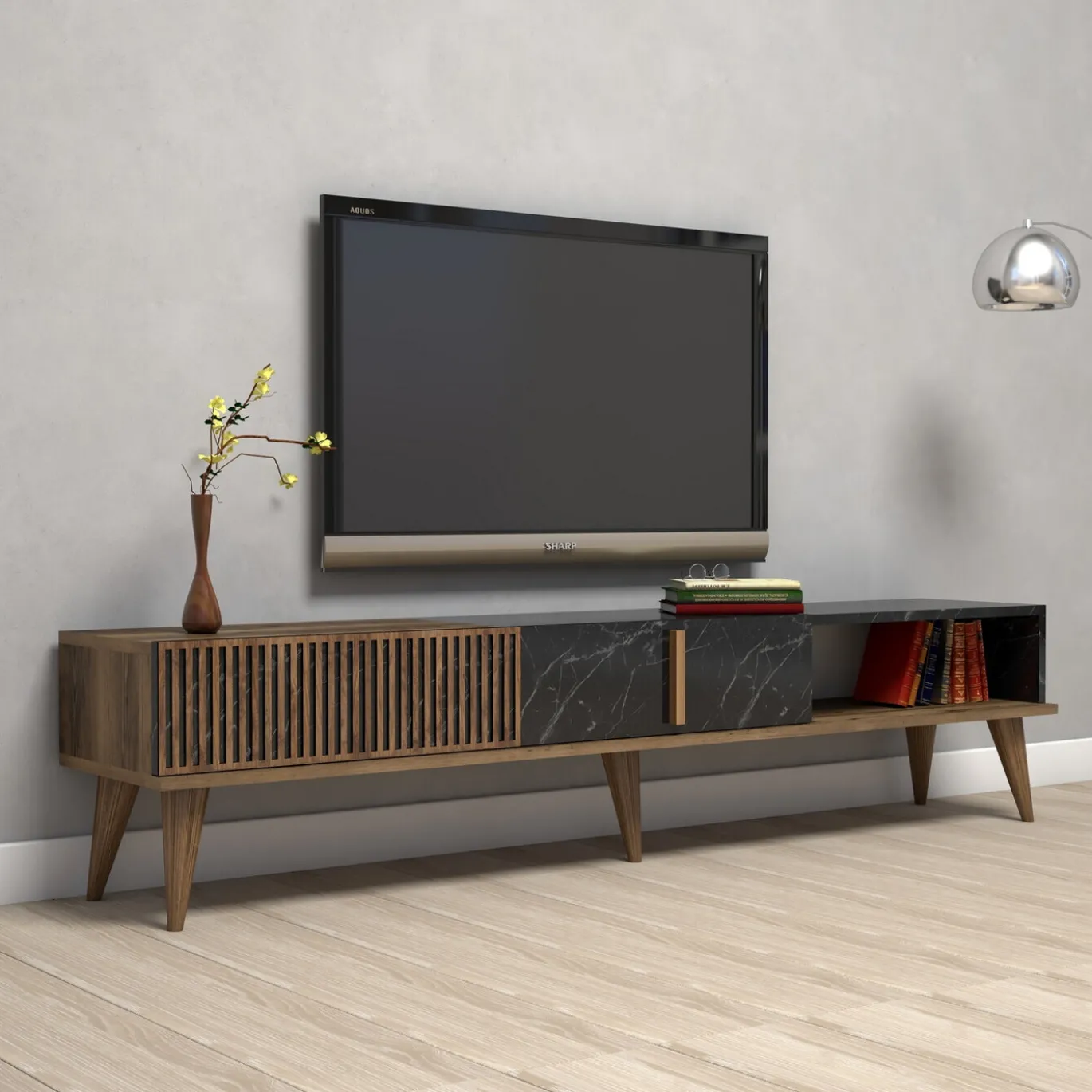 Tv-Meubel Milan Melamine Walnoot Zwart