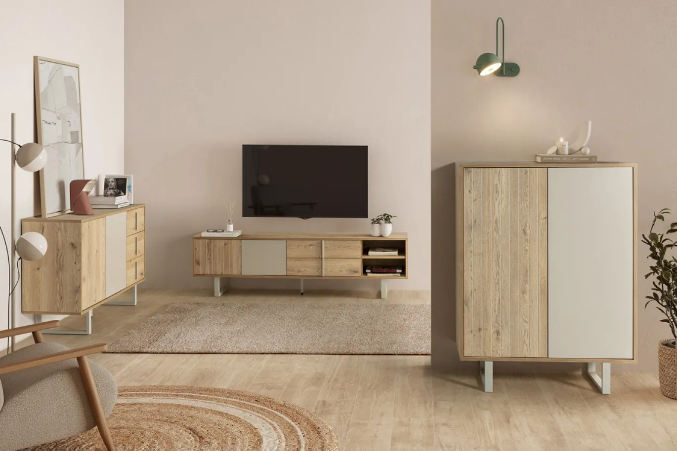 Tv-meubel Millay 2d2L2v 180cm Eiken/grijs - Giga Meubel