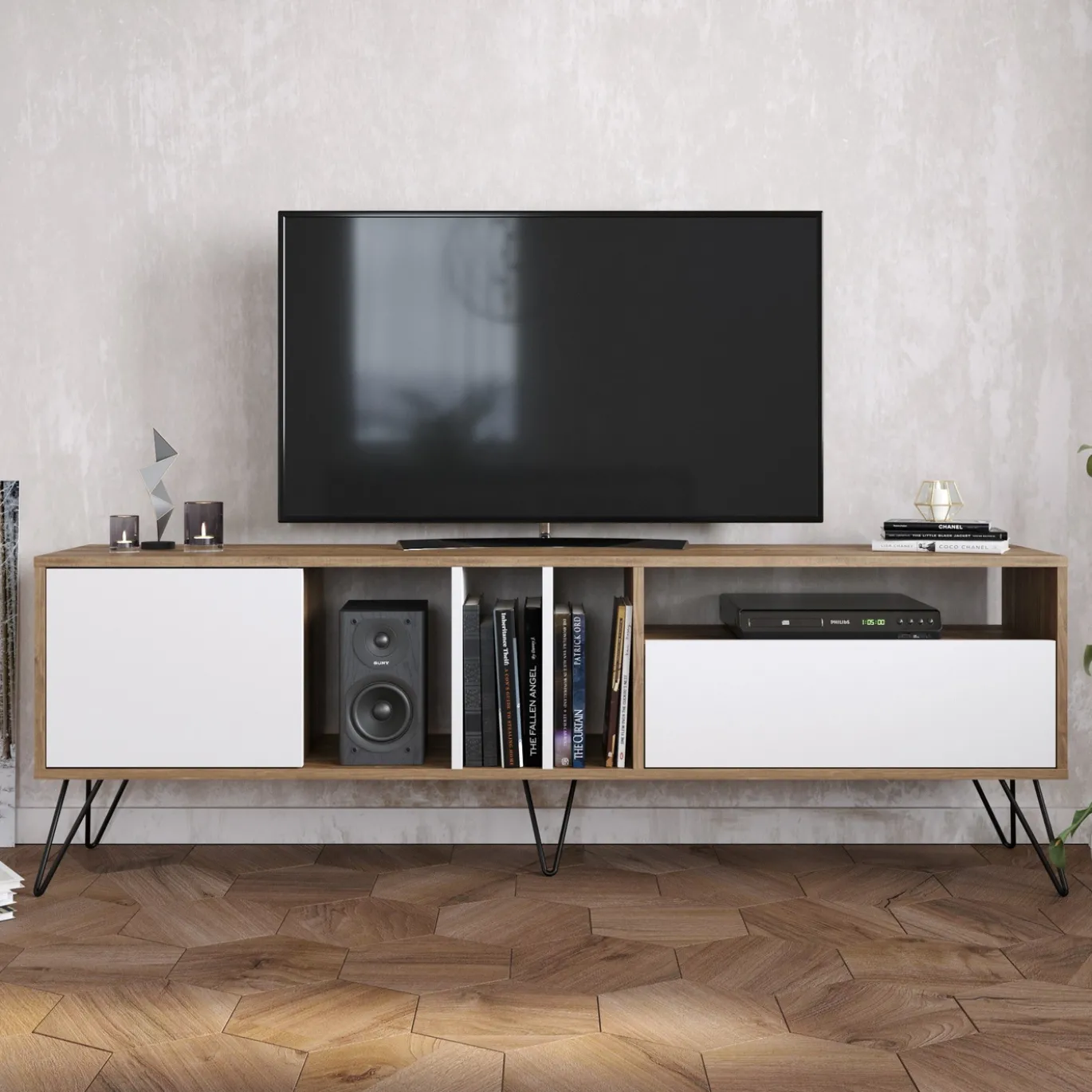 Tv-Meubel Mistico Melamine Walnoot Zwart Wit