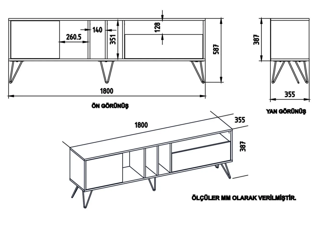 Tv-Meubel Mistico Melamine Walnoot Zwart Wit