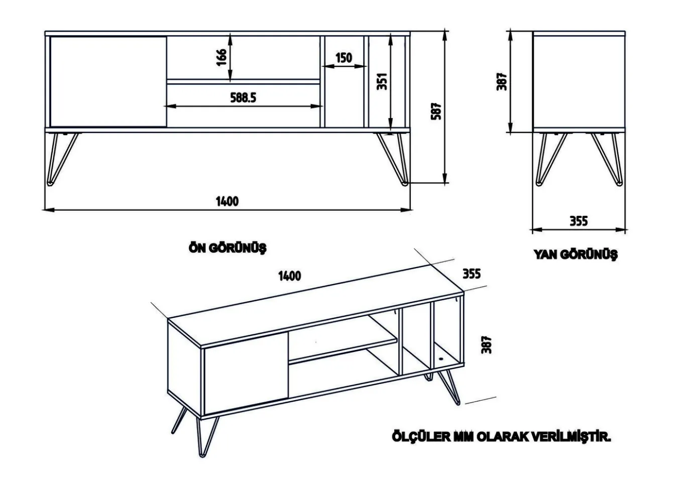 Tv-Meubel Mistico Melamine Walnoot Zwart 140cm