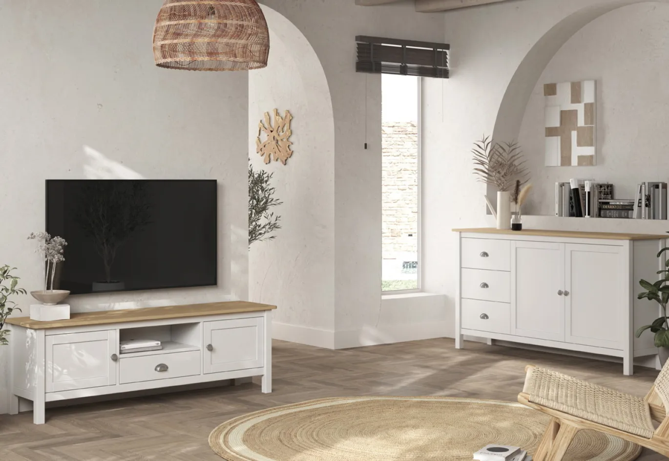 Tv-meubel Misti 2d1dr1h Wit/eiken - Giga Meubel