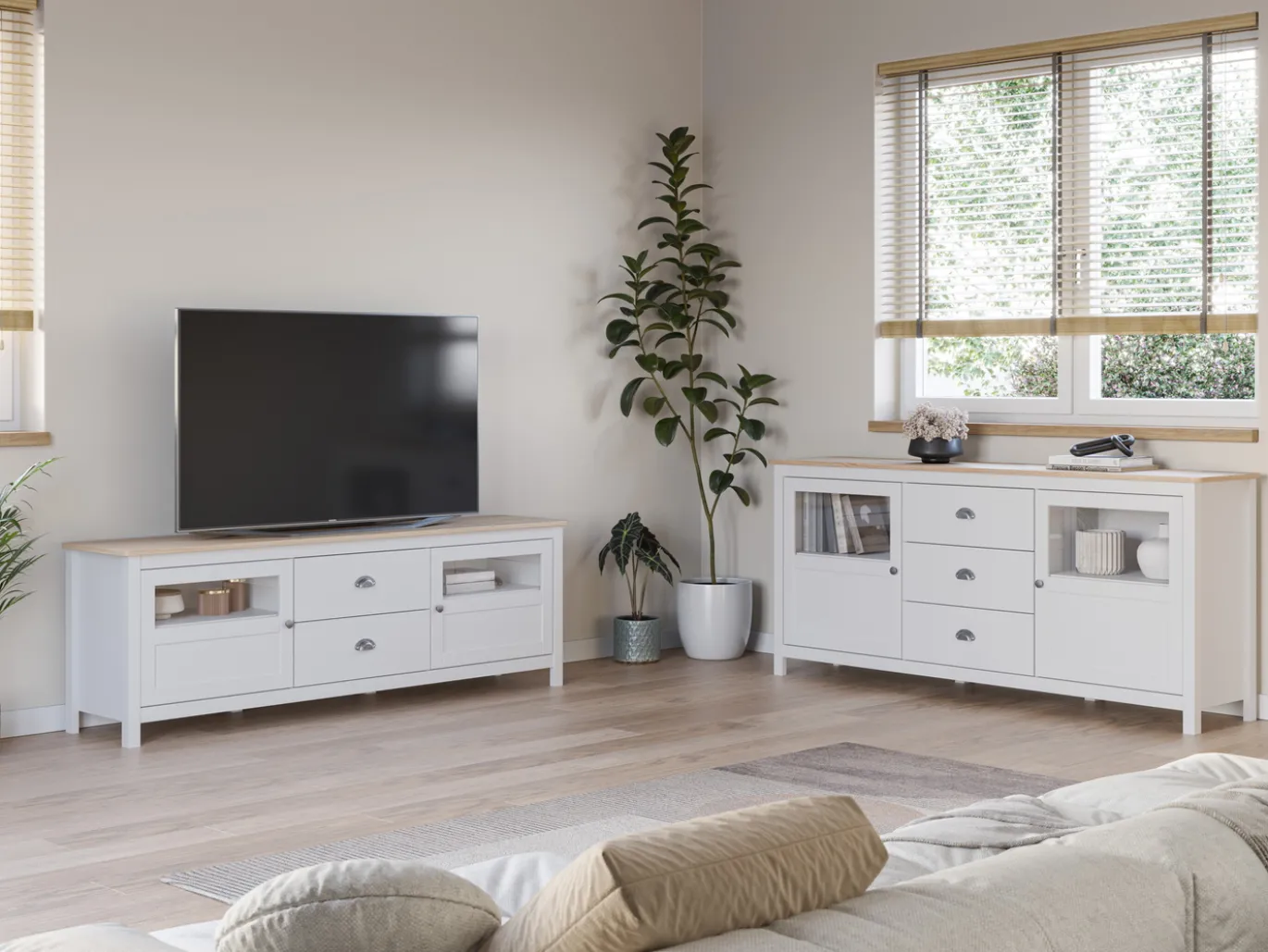 Tv-meubel Misti 2L2d 180cm Wit/eiken - Giga Meubel