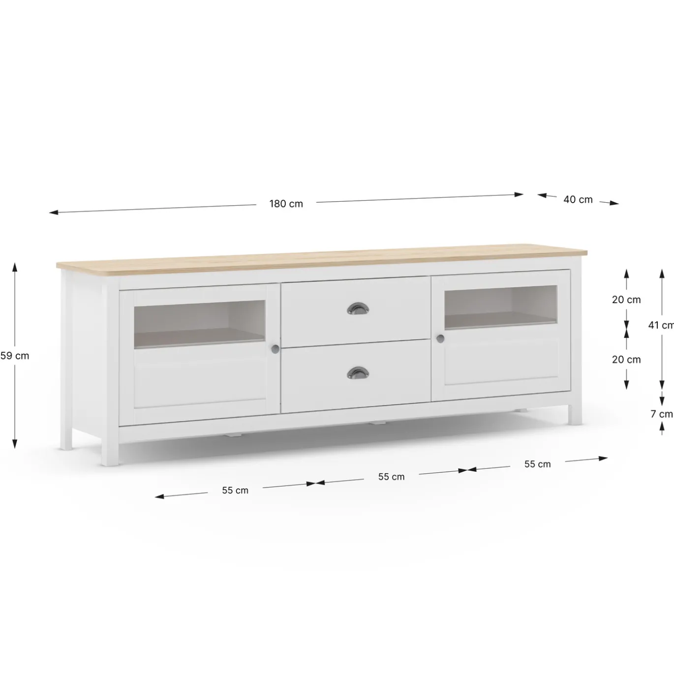 Tv-meubel Misti 2L2d 180cm Wit/eiken - Giga Meubel
