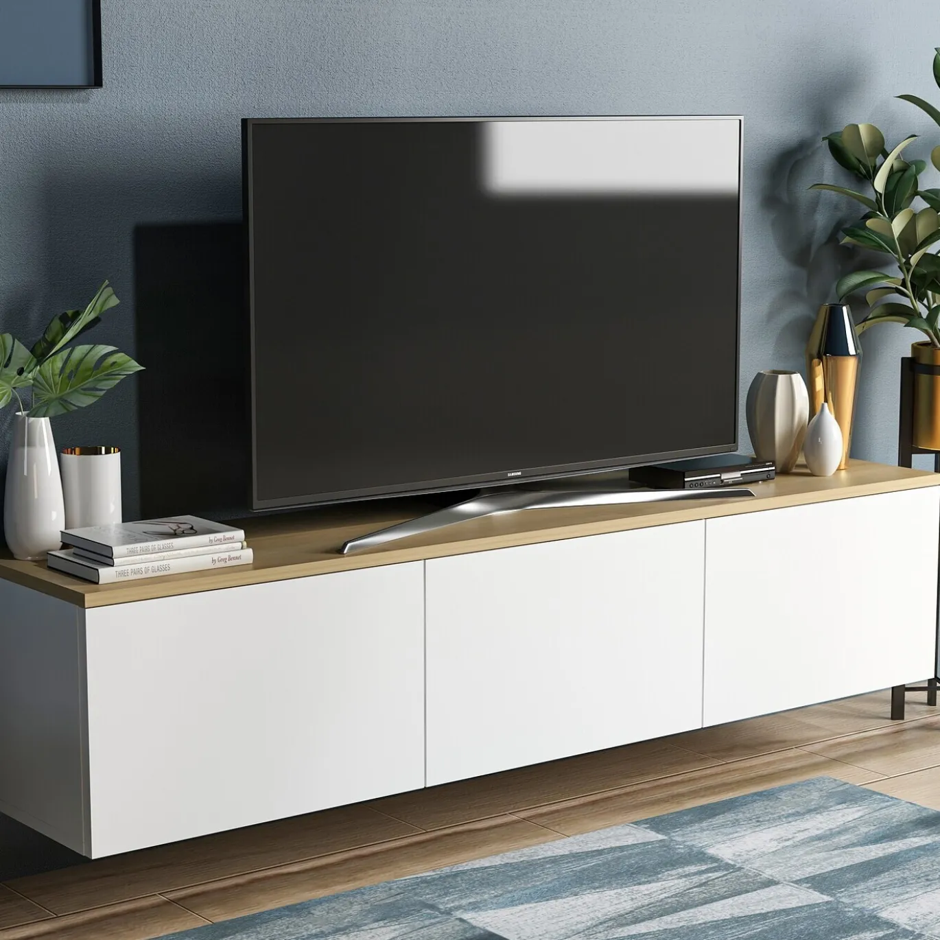 Tv-Meubel Neon Melamine Wit Eiken