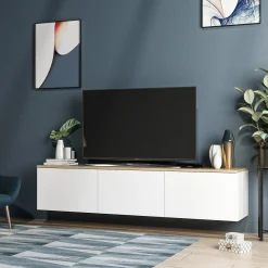 Tv-Meubel Neon Melamine Wit Eiken