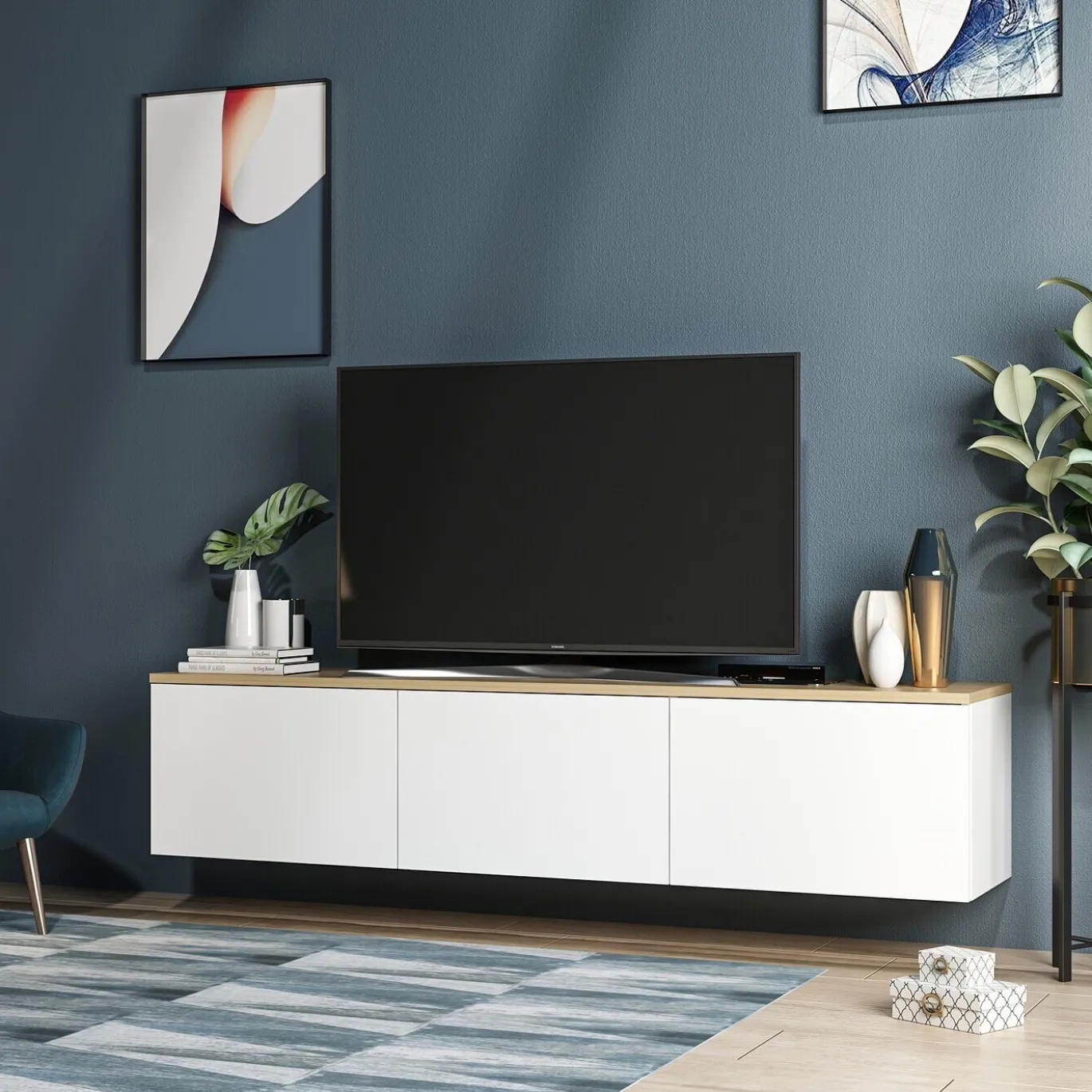 Tv-Meubel Neon Melamine Wit Eiken