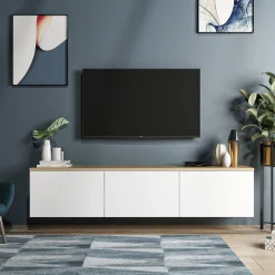 Tv-Meubel Neon Melamine Wit Eiken