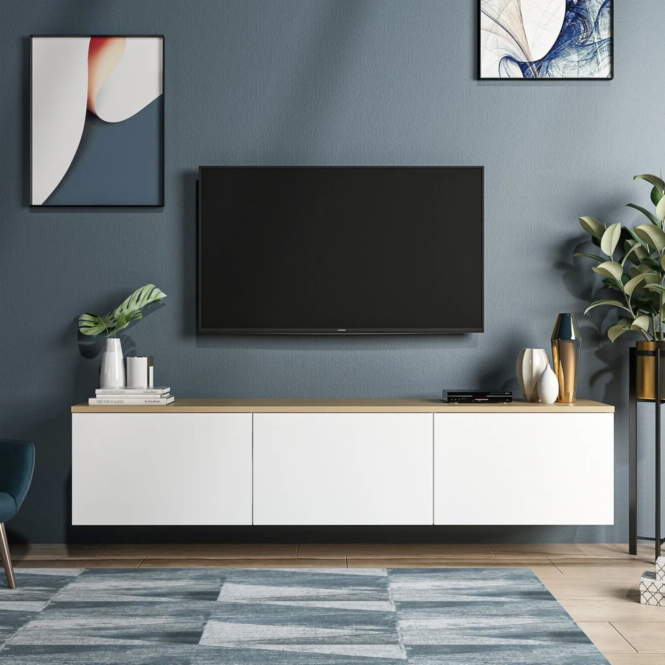 Tv-Meubel Neon Melamine Wit Eiken