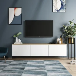 Tv-Meubel Neon Melamine Wit Eiken