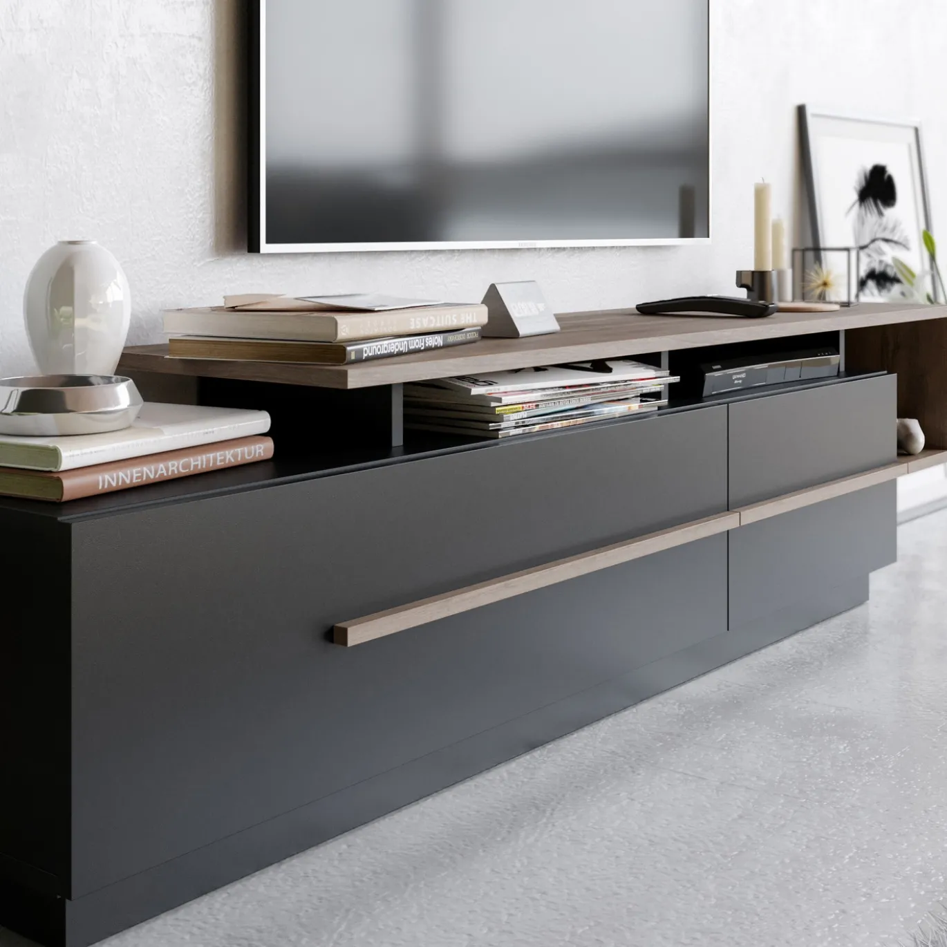 Tv-Meubel Pia Melamine Zwart Walnoot