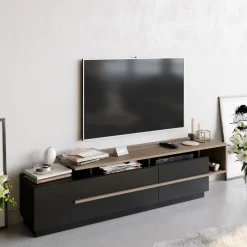 Tv-Meubel Pia Melamine Zwart Walnoot