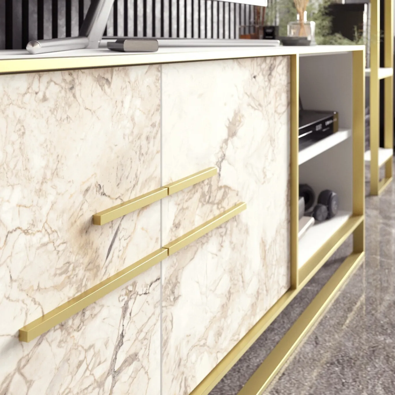 Tv-Meubel Polka Melamine Goud Wit