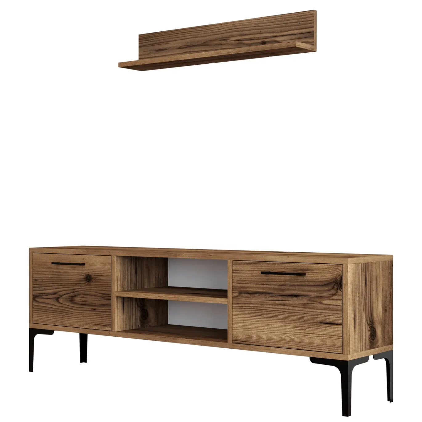 Tv-meubel Riga Walnoot met Wandplank