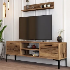 Tv-meubel Riga Walnoot met Wandplank