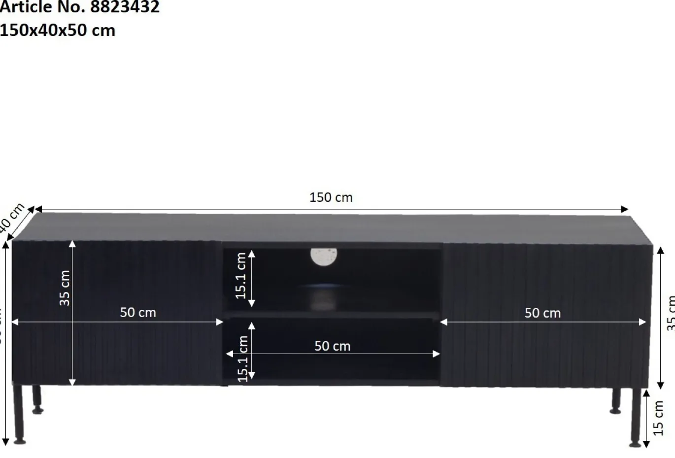 Tv-meubel Roman Zwart 150cm - Giga Meubel