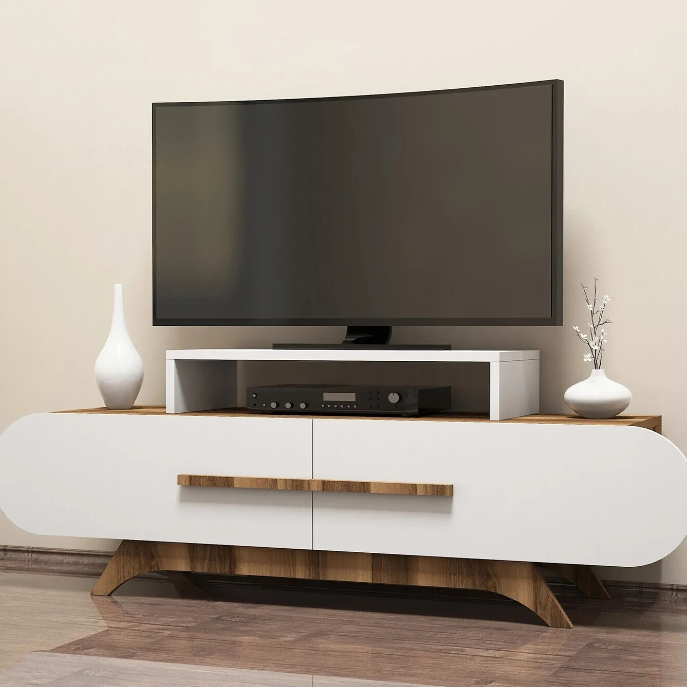 Tv-Meubel Rose Melamine Walnoot Wit