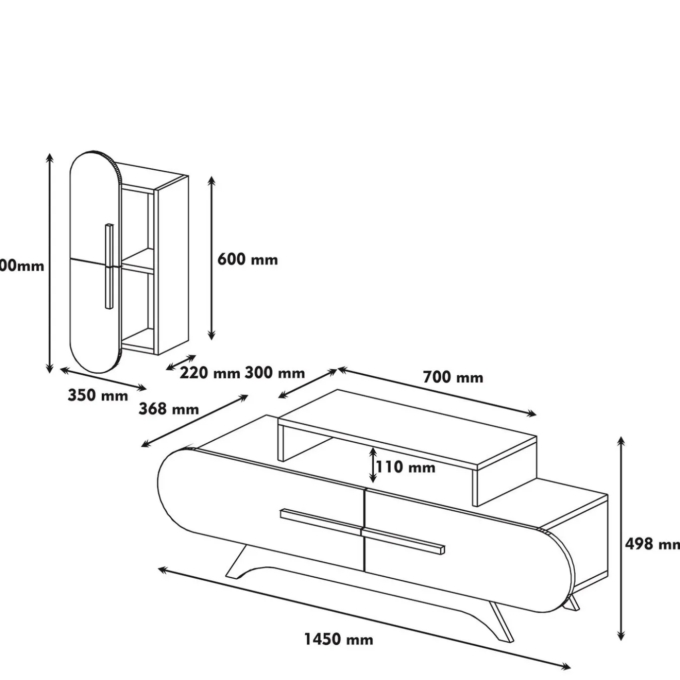 Tv-meubel Rose Wit/Walnoot Incl. Wandschap