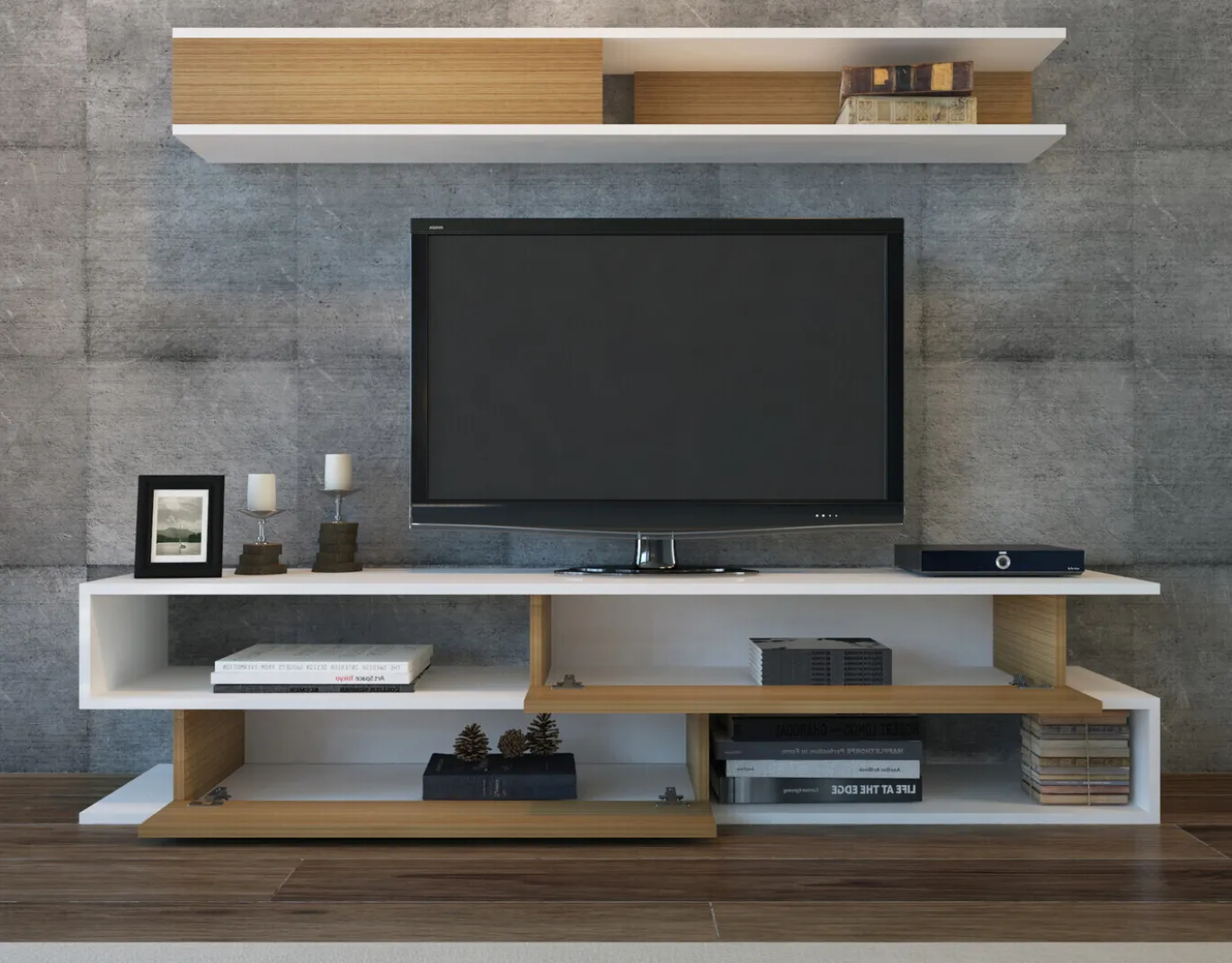 Tv-Meubel Sims Melamine Wit Teak
