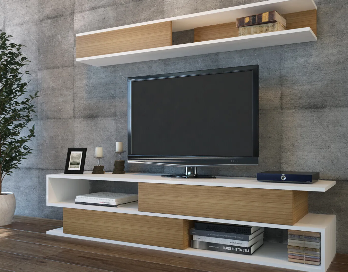 Tv-Meubel Sims Melamine Wit Teak