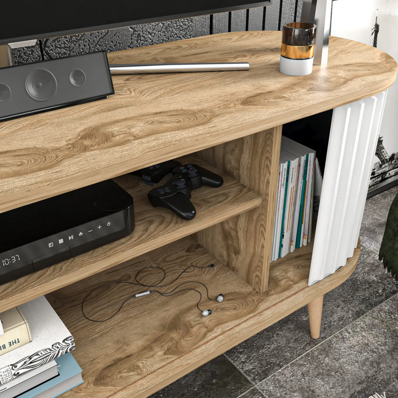 Tv-meubel Stor Wit/Naturel 140cm