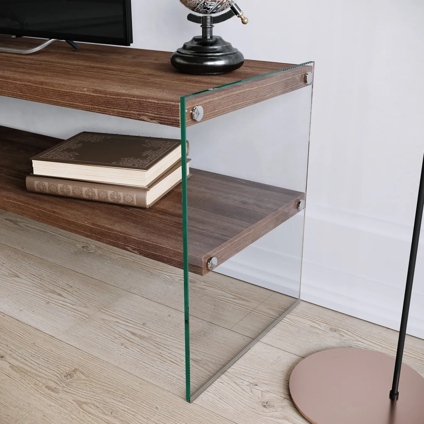 Tv-meubel Tokat Walnoot/Glas