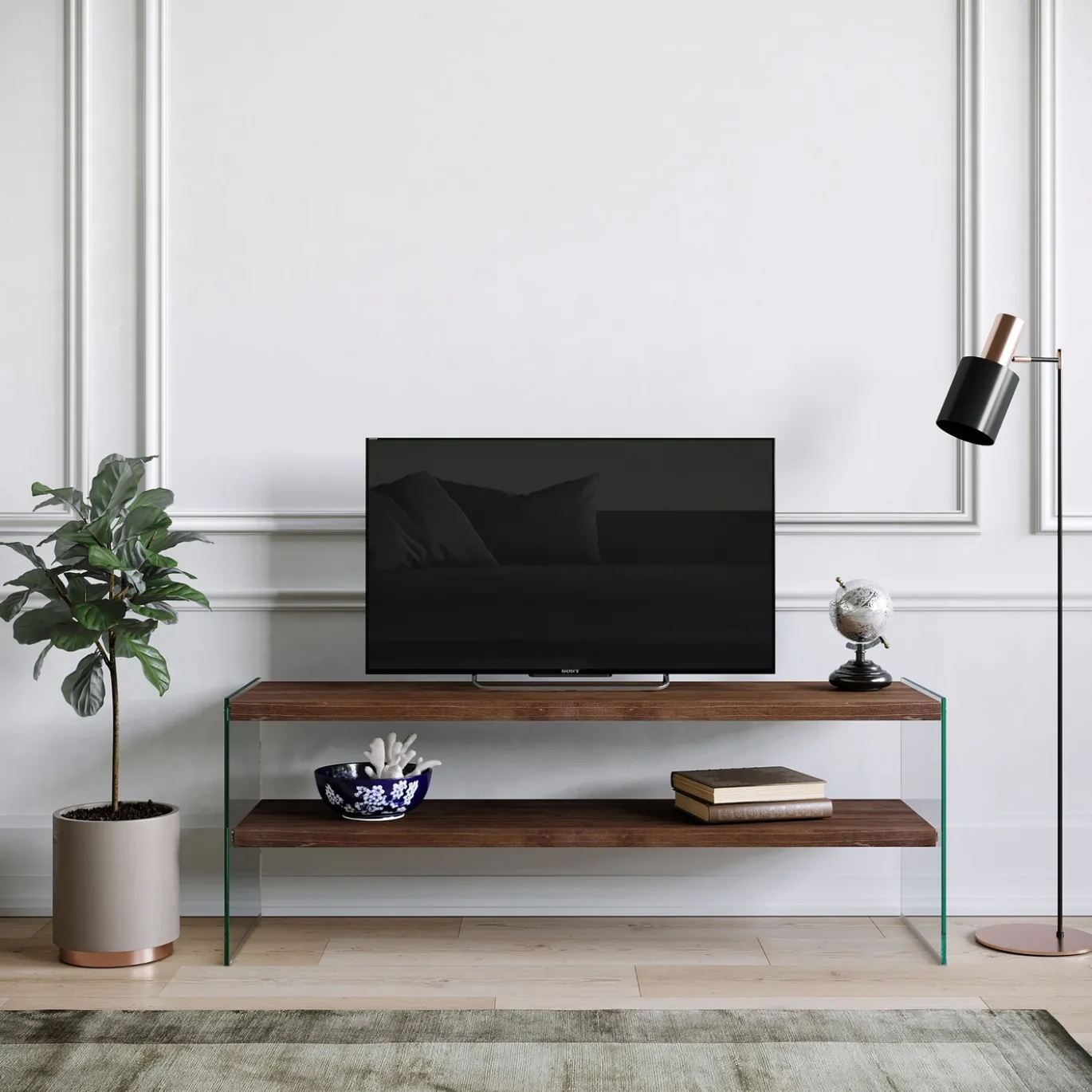 Tv-meubel Tokat Walnoot/Glas