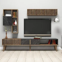 Tv-Meubel & Wandplank Milan Melamine Walnoot Zwart
