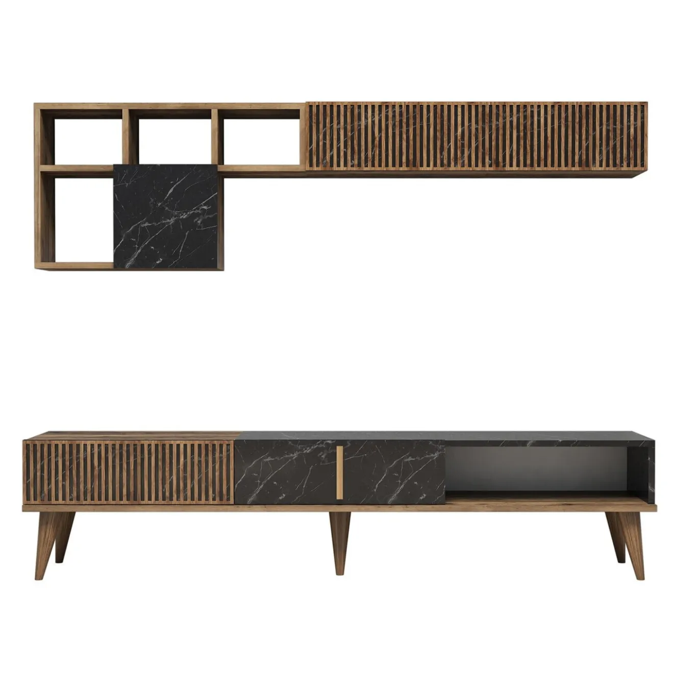 Tv-Meubel & Wandplank Milan Melamine Walnoot Zwart