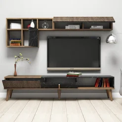 Tv-Meubel & Wandplank Milan Melamine Walnoot Zwart