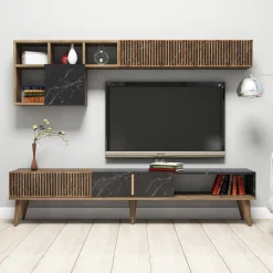 Tv-Meubel & Wandplank Milan Melamine Walnoot Zwart