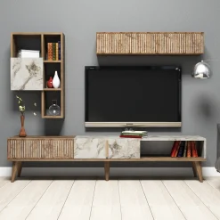 Tv-Meubel & Wandplank Milan Melamine Walnoot Wit