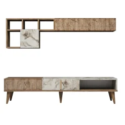 Tv-Meubel & Wandplank Milan Melamine Walnoot Wit