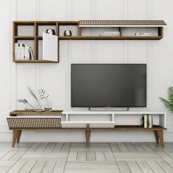 Tv-meubel + Wandschap Milan Melamine Walnoot Wit