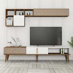 Tv-meubel + Wandschap Milan Melamine Walnoot Wit