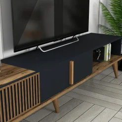Tv-meubel + Wandschap Milan Melamine Walnoot Antraciet