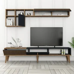 Tv-meubel + Wandschap Milan Melamine Walnoot Antraciet