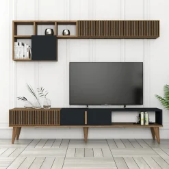 Tv-meubel + Wandschap Milan Melamine Walnoot Antraciet