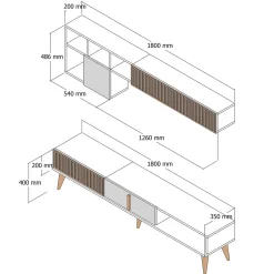 Tv-meubel + Wandschap Milan Melamine Walnoot Crème