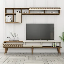 Tv-meubel + Wandschap Milan Melamine Walnoot Crème