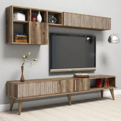 Tv-meubel + Wandschap Milan Melamine Walnoot